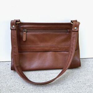 Vintage Fossil Brown Leather Shoulder Bag Purse ZB8529 Fold Over Flap One Handle